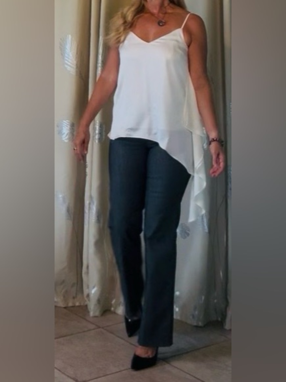 Lulu's Cream V-Neck Asymmetrical Draped Cami - Picture 5 of 10